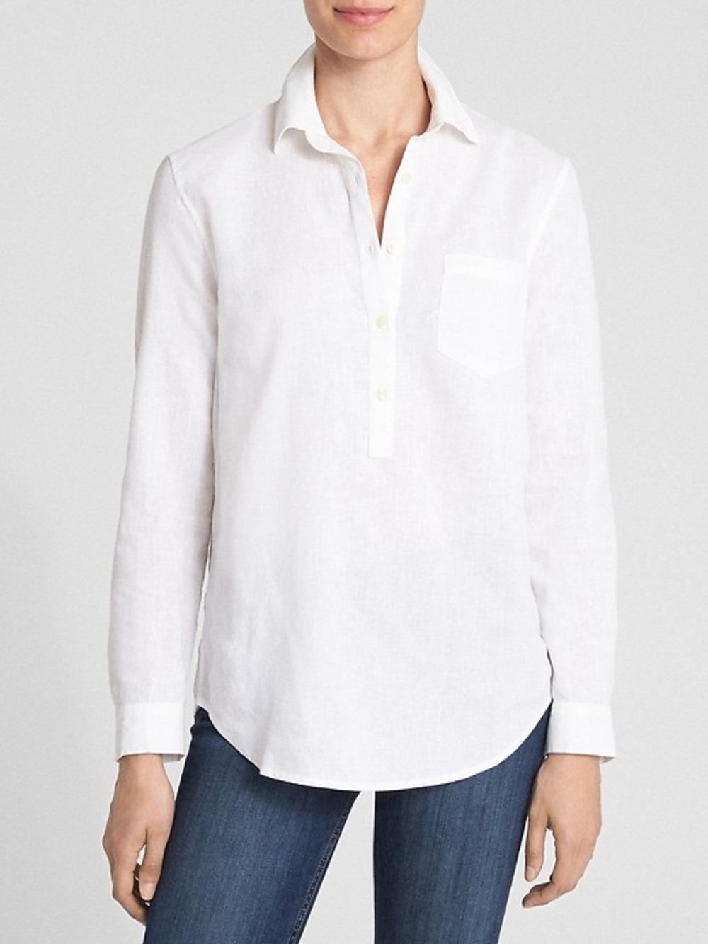 Gap White Linen Button-Up Tunic Shirt